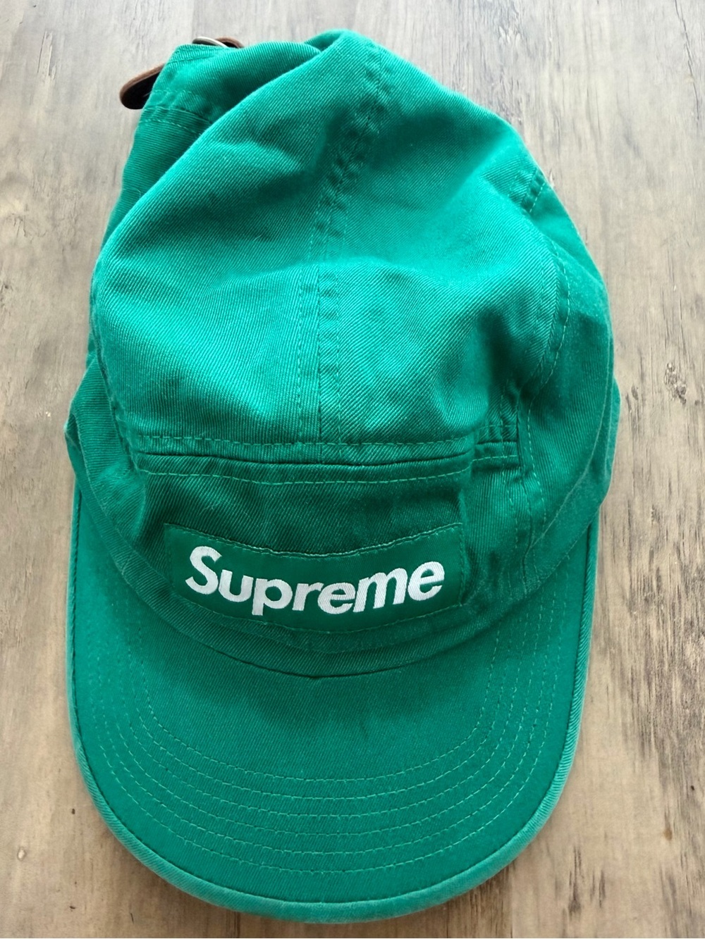 Supreme Green Cap with White Logo 5 Five Panel Leather Strap